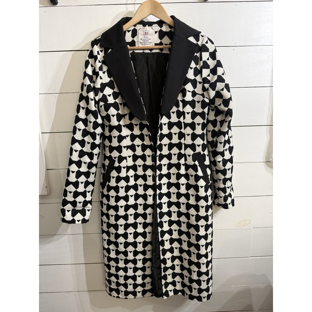 Massimo Dutti Black White Bow Long Over Coat Women's Large Designer